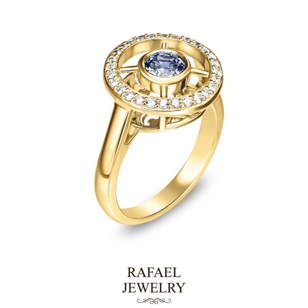 Gold ring with sapphire and laboratory diamonds - Image 2