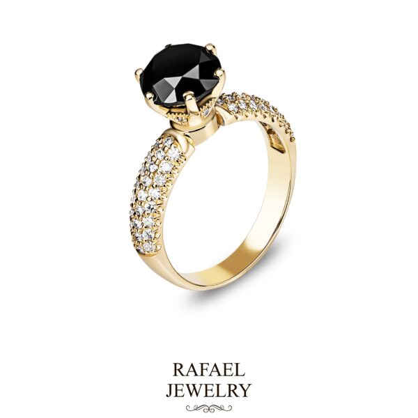 Gold ring with black and white diamonds - Image 2