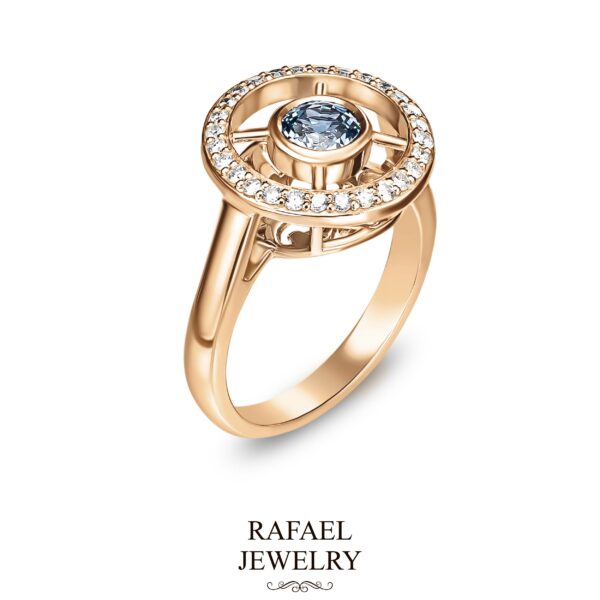 Gold ring with sapphire and laboratory diamonds