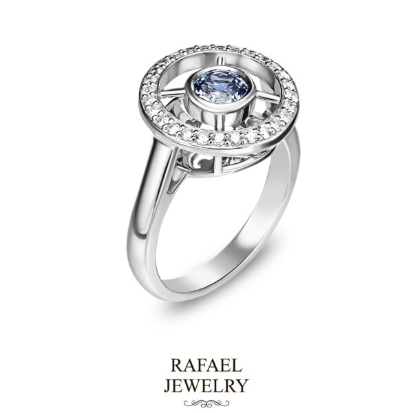 Gold ring with sapphire and laboratory diamonds - Image 3